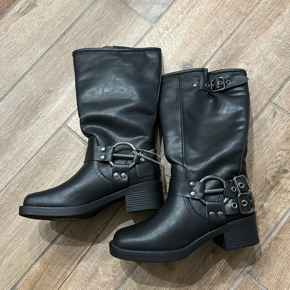 Boho Chic Black Moto faux leather boots are all the rage!